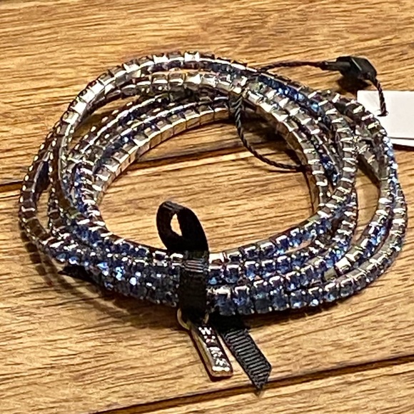WHBM Hematite & Blue Rhinestone Stretch Bracelets, Set Of 5 - NWT - Picture 7 of 7